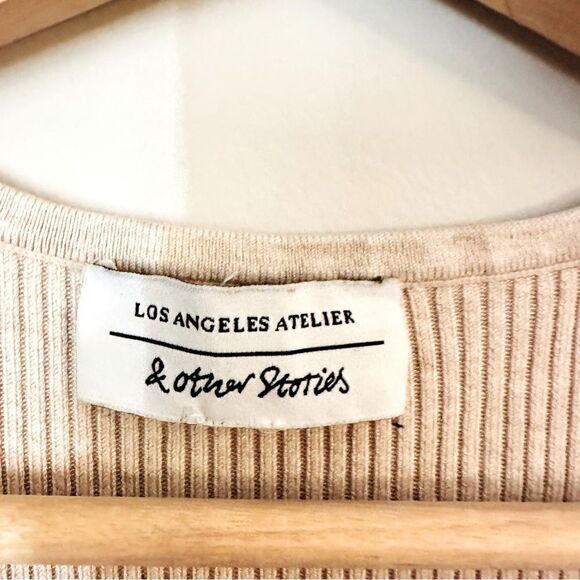 LA Atelier & Other Stories Sweetheart Slim Ribbed Dress in Neutral Stone Medium - Picture 7 of 14